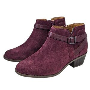 Vionic Womens Farrah Ankle Bootie, Port Wine, Suede, Comfort, Size 7.5